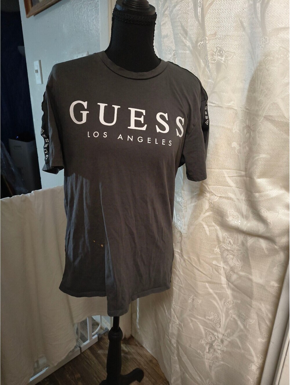 Guess Los Angeles Black T-Shirt with Logo Tape on Sleeves
